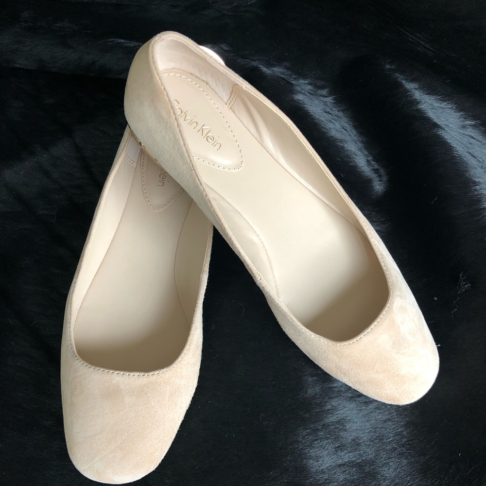 Calvin Klein Beige Suede Ballet Flats